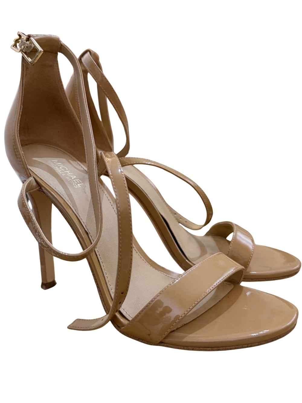 MICHAEL Michael Kors Antonia Toffee Patent Strappy Heeled Sandals 7.5